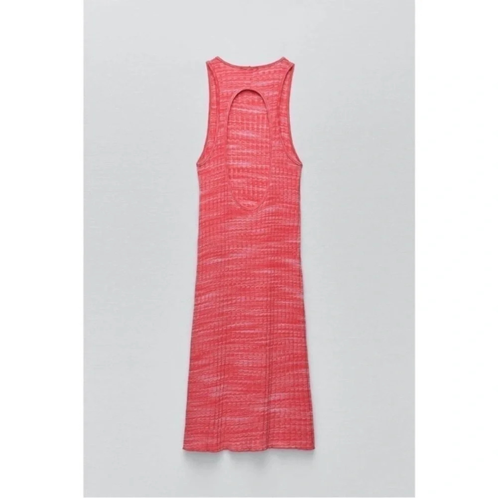 Zara pink space dye ribbed bodycon midi dress size Medium - Picture 2 of 4